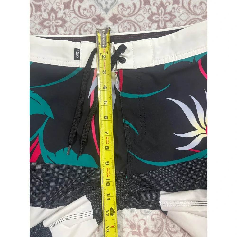 Vans Board Shorts Mens 27 Floral Stripe Bird of Paradise Swim Trunks Black White